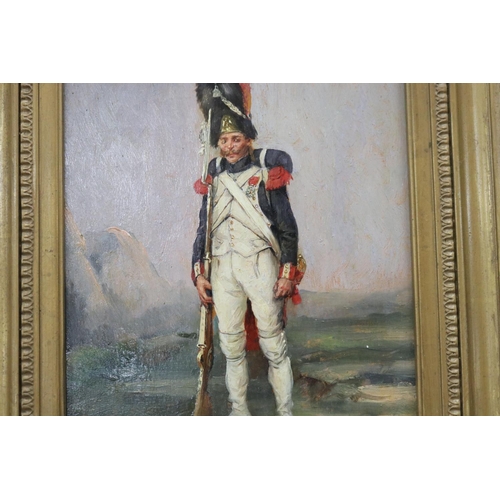 148 - Henri Louis Dupray (1841-1909) France, Napoleonic French soldier, oil on panel, signed lower left. E... 