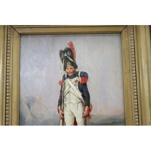 148 - Henri Louis Dupray (1841-1909) France, Napoleonic French soldier, oil on panel, signed lower left. E... 