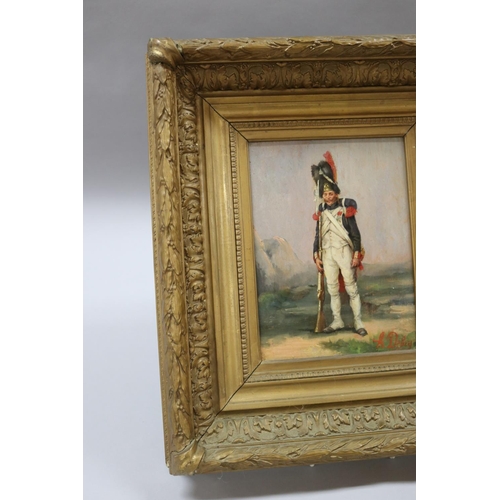 148 - Henri Louis Dupray (1841-1909) France, Napoleonic French soldier, oil on panel, signed lower left. E... 