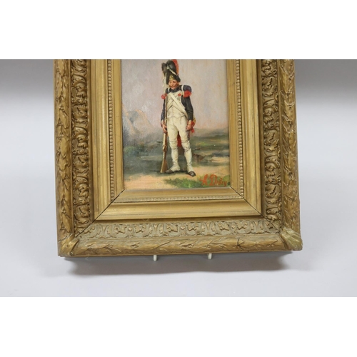 148 - Henri Louis Dupray (1841-1909) France, Napoleonic French soldier, oil on panel, signed lower left. E... 