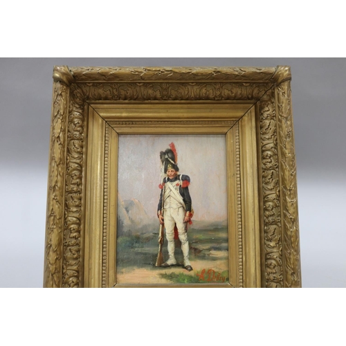 148 - Henri Louis Dupray (1841-1909) France, Napoleonic French soldier, oil on panel, signed lower left. E... 