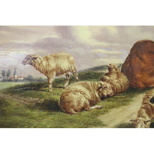 83 - Follower of Thomas Sidney Cooper, (British, 1803-1902), oil on board, cow and sheep in a landscape, ... 