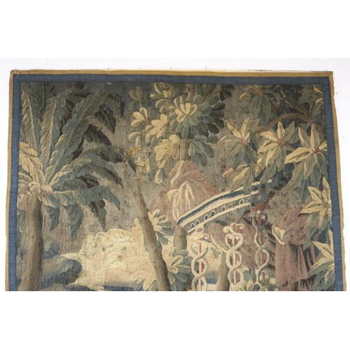 86 - Antique 19th century or earlier French needlework wall hanging, showing dog. Later backing, approx 2... 