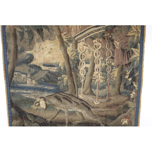 86 - Antique 19th century or earlier French needlework wall hanging, showing dog. Later backing, approx 2... 