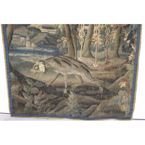 86 - Antique 19th century or earlier French needlework wall hanging, showing dog. Later backing, approx 2... 