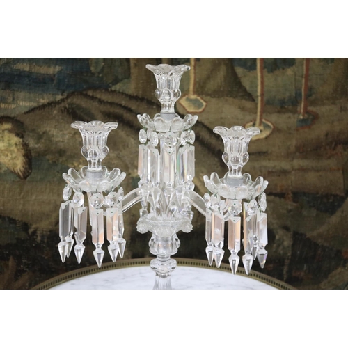 62 - Four stick crystal drop lustre candelabrum, likely Baccarat, no mark visible, approx 47cm H