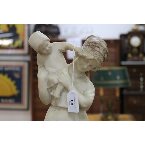 88 - Antique alabaster statue of a mother & child, approx 46cm H