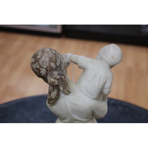 88 - Antique alabaster statue of a mother & child, approx 46cm H