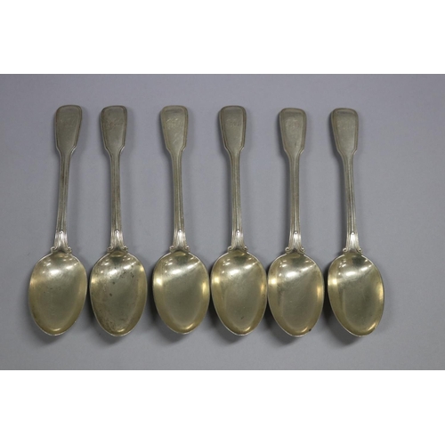 121 - Set of six Antique Victorian hallmarked sterling silver Fiddle and Thread spoons, monogrammed R.I.D,... 