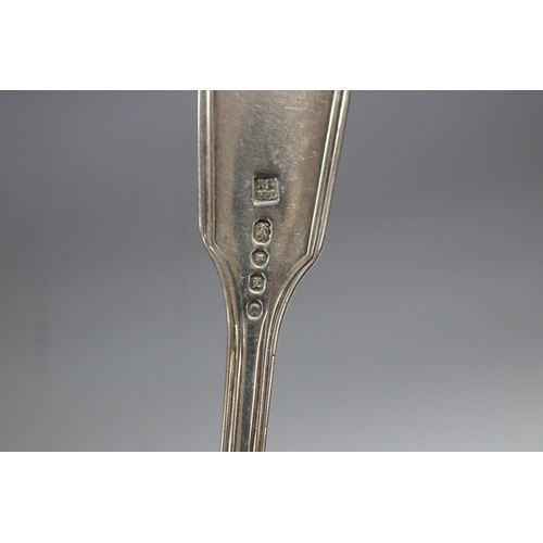 125 - Six antique Victorian hallmarked sterling silver fiddle and thread forks, London 1842- 43 and 1846-4... 