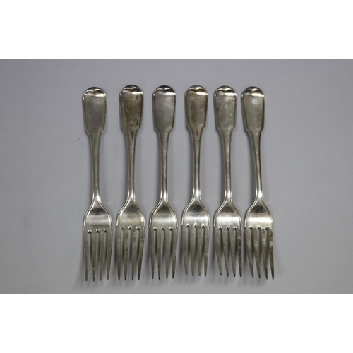 127 - Set of six Georgian hallmarked sterling silver Fiddle and Thread dinner forks, London 1798-99, Georg... 