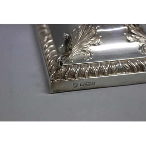 107 - English sterling silver square form ink stand, Sheffield 1900-01, KE and Co, approx 9cm H x 9.5cm Sq