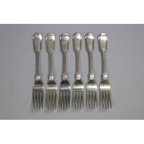 131 - Antique hallmarked sterling silver Fiddle and Thread entree forks, Sheffield three x 1902-3 and thre... 