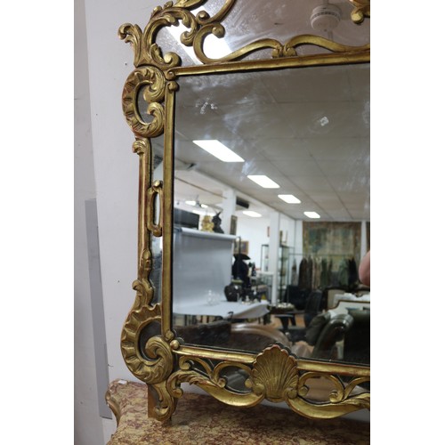 87 - Fine antique French early 19th century or late 18th century giltwood salon mirror, scroll and shell ... 