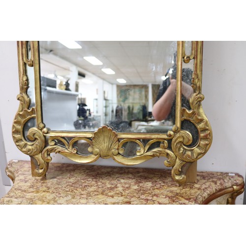 87 - Fine antique French early 19th century or late 18th century giltwood salon mirror, scroll and shell ... 