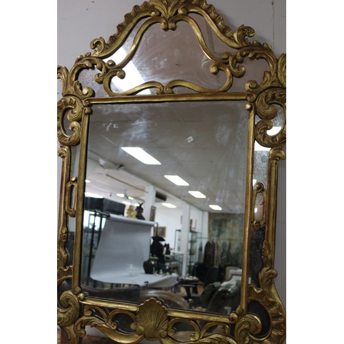 87 - Fine antique French early 19th century or late 18th century giltwood salon mirror, scroll and shell ... 