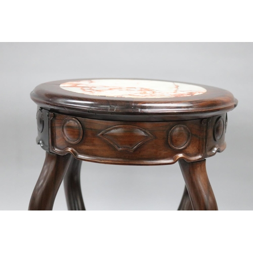 104 - Chinese rosewood marble inset topped jardinere stand, approx 46cm H