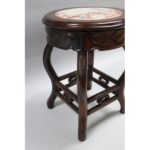 104 - Chinese rosewood marble inset topped jardinere stand, approx 46cm H