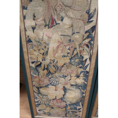 101 - Pair of antique French tapestry framed panels, each showing central male & female figures celebratin... 