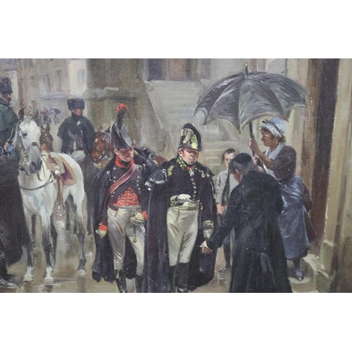 151 - Henri Louis Dupray (1841-1909) France, Napoleon & Officers Street scene, oil on canvas, signed lower... 