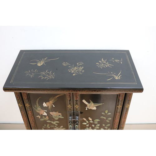 155 - Fine example of a Chinese hardstone mounted side black lacquer cabinet, purchased between 1930-1960,... 