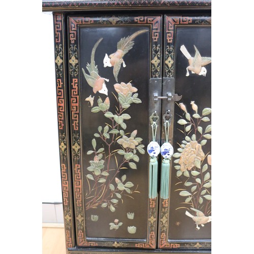 155 - Fine example of a Chinese hardstone mounted side black lacquer cabinet, purchased between 1930-1960,... 