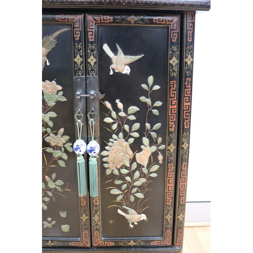 155 - Fine example of a Chinese hardstone mounted side black lacquer cabinet, purchased between 1930-1960,... 