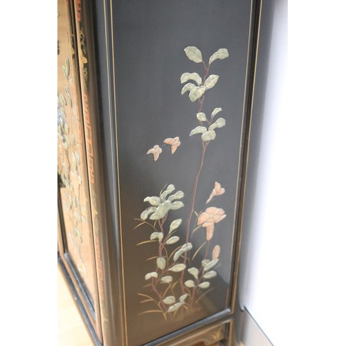 155 - Fine example of a Chinese hardstone mounted side black lacquer cabinet, purchased between 1930-1960,... 