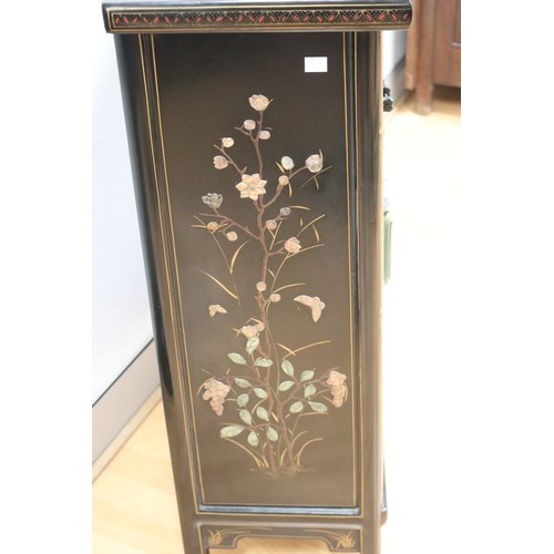 155 - Fine example of a Chinese hardstone mounted side black lacquer cabinet, purchased between 1930-1960,... 