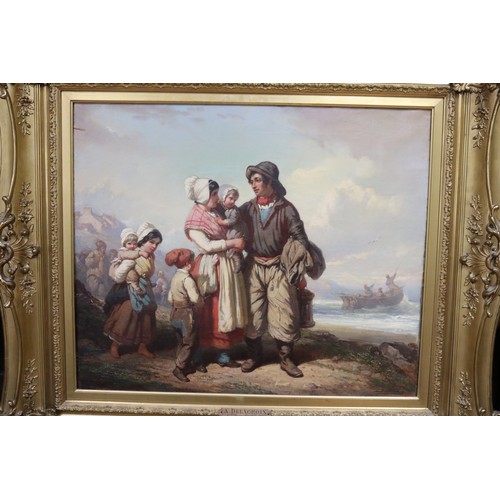 85 - Auguste Delacroix (1809-1868) France, Fishermans family on the sea shore, oil on canvas, signed lowe... 