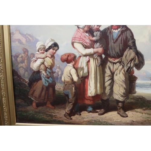 85 - Auguste Delacroix (1809-1868) France, Fishermans family on the sea shore, oil on canvas, signed lowe... 