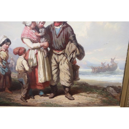 85 - Auguste Delacroix (1809-1868) France, Fishermans family on the sea shore, oil on canvas, signed lowe... 