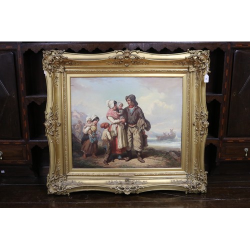 85 - Auguste Delacroix (1809-1868) France, Fishermans family on the sea shore, oil on canvas, signed lowe... 