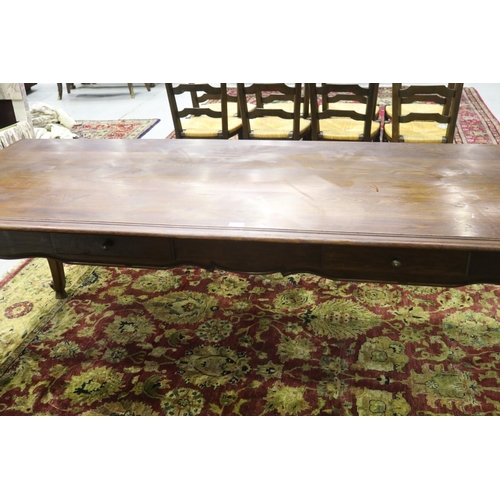 89 - Good quality French Louis XV style long table, fitted with four drawers, shaped carved apron and wel... 