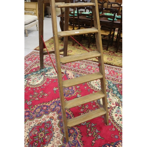 141 - Large set of English ash A framed library steps / ladder. Purchased Christies London 2011, approx 25... 