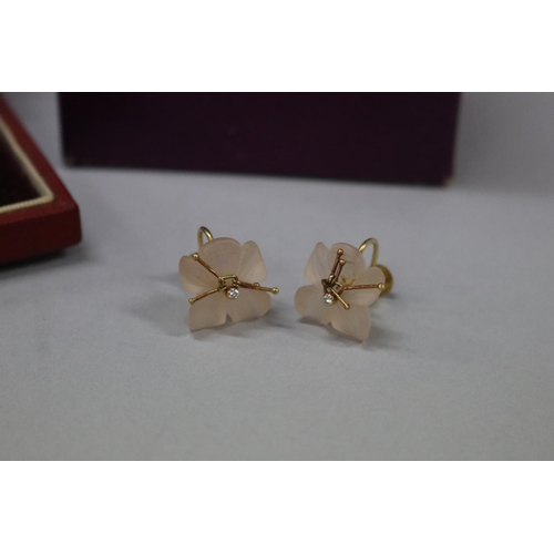 160 - Asprey of London floral earrings with a diamond centre, screw back in, Asprey box