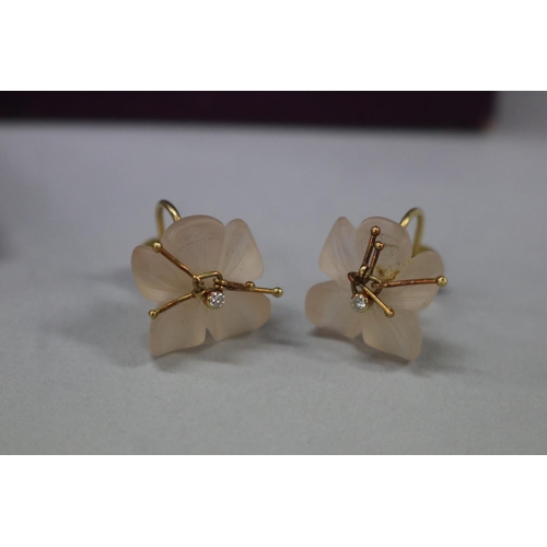 160 - Asprey of London floral earrings with a diamond centre, screw back in, Asprey box