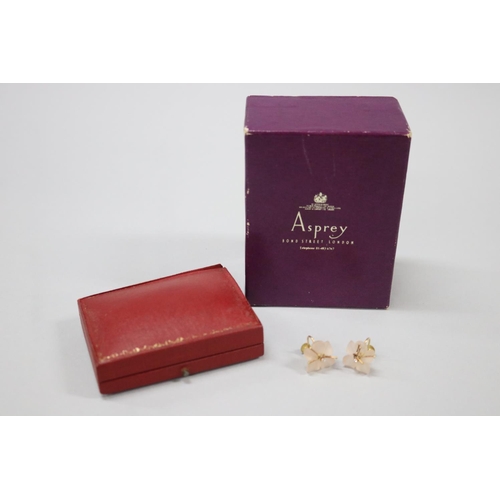 160 - Asprey of London floral earrings with a diamond centre, screw back in, Asprey box