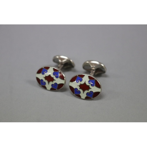 164 - Pair of enamel and silver cufflinks, Birmingham D&F for Dennis and Francis, approx total weight 17 g... 