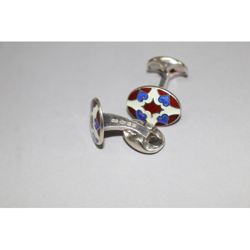 164 - Pair of enamel and silver cufflinks, Birmingham D&F for Dennis and Francis, approx total weight 17 g... 