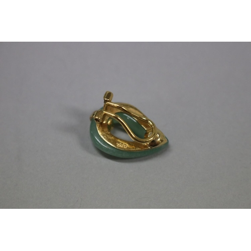 167 - Pair of gilt silver and jade tear drop clip earrings, approx 12cm and 7 grams (2)