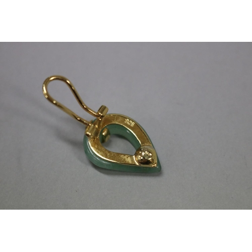 167 - Pair of gilt silver and jade tear drop clip earrings, approx 12cm and 7 grams (2)