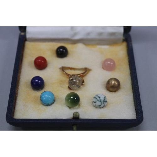 168 - Rare AAGE Weimar (1902-1986) modernist 585k ring, size J-K with nine interchangeable stones, in orig... 