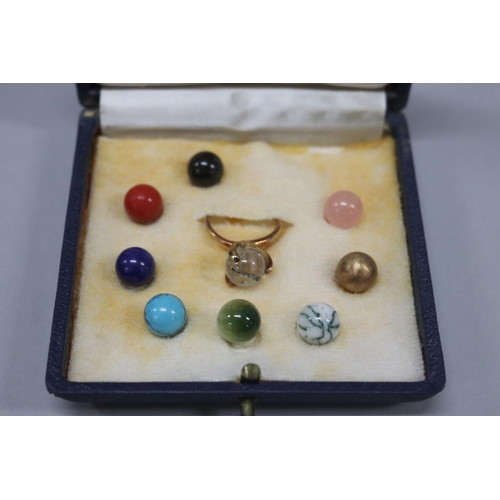 168 - Rare AAGE Weimar (1902-1986) modernist 585k ring, size J-K with nine interchangeable stones, in orig... 