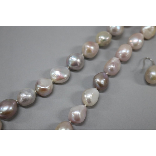 171 - Multi-coloured baroque pearl necklace, silver magnetic clasp marked 925, along with matching 9ct whi... 