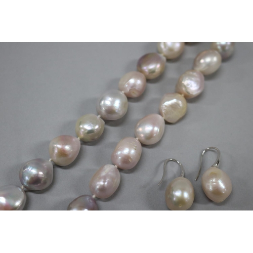 171 - Multi-coloured baroque pearl necklace, silver magnetic clasp marked 925, along with matching 9ct whi... 