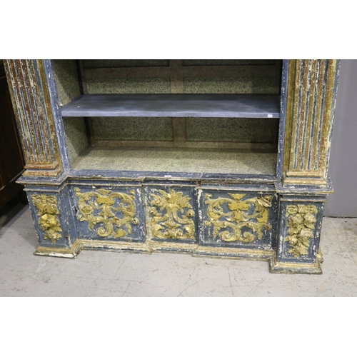 99 - Impressive antique 18th century Italian baroque open bookcase. Of architectural form, applied all ov... 