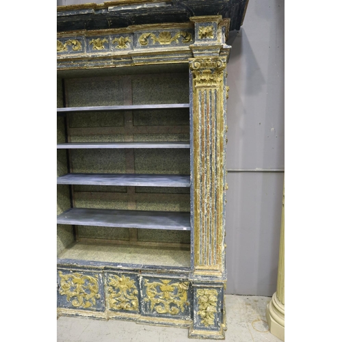 99 - Impressive antique 18th century Italian baroque open bookcase. Of architectural form, applied all ov... 