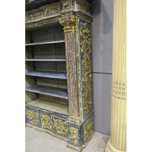 99 - Impressive antique 18th century Italian baroque open bookcase. Of architectural form, applied all ov... 