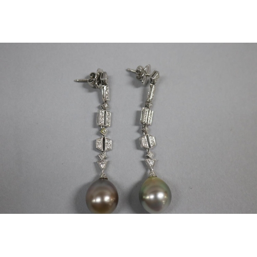 169 - Pair of 18ct white gold diamond and Tahitian pearl drop earrings, approx total weight 12 grams and a... 